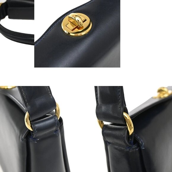 GUCCI Logo Shoulder Hand Bag Leather Navy Blue GHW Italy 35KB070 - Picture 10 of 15